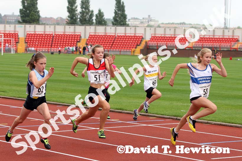 Girls under-11s 100 metres at the Gateshead Tartan Games Open.